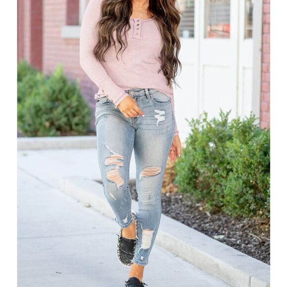 Medium Stone Washed Distressed Ankle Skinnies - Picture 13 of 15